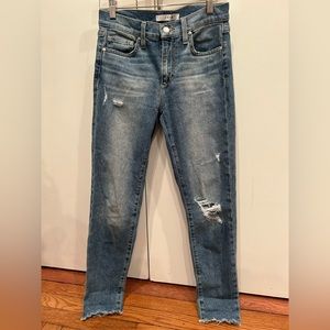 Joes Jeans light blue distressed skinny jeans. Size 27. Ripped / frayed.